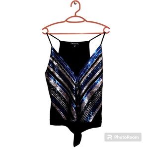 Express Black Muti-Colored Sequined Bodysuit In Size Large